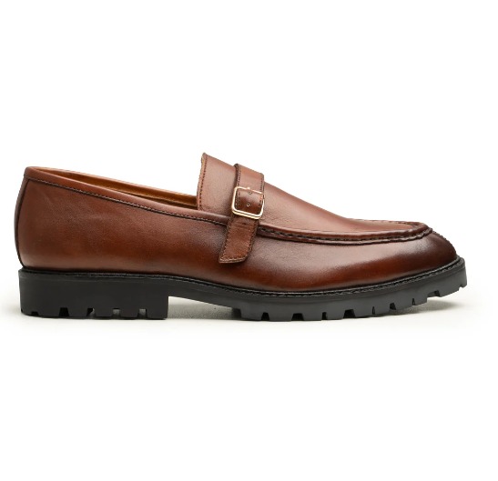 Cognac Leather Buckle Loafer with Lug Sole view