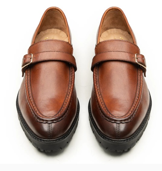 Cognac Leather Buckle Loafer with Lug Sole view