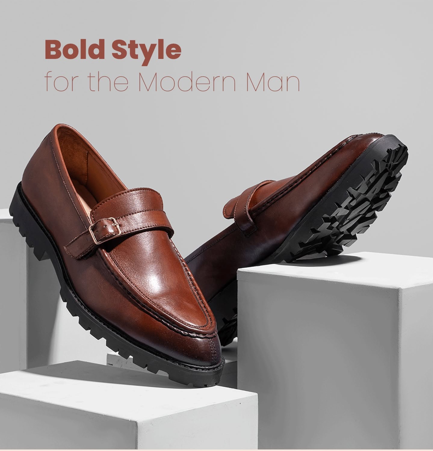 Cognac Leather Buckle Loafer with Lug Sole view