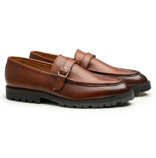 Cognac Leather Buckle Loafer with Lug Sole view