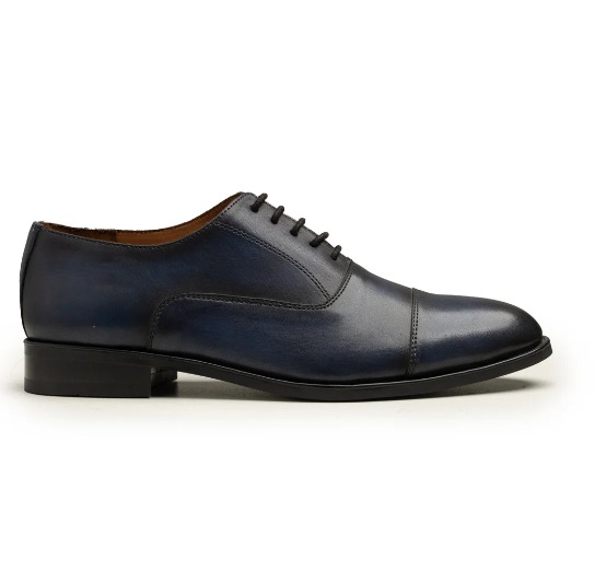 Navy Leather Cap Toe Oxford Shoe view