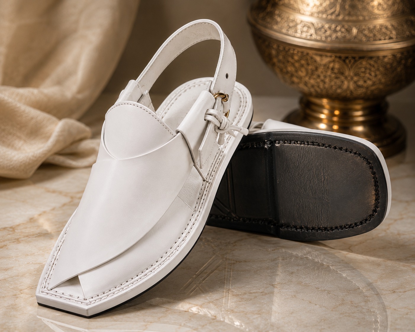 White Pointed Leather Peshawari Sandal view