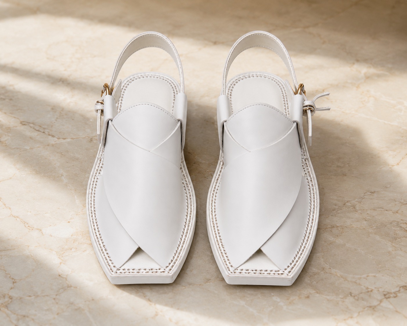 White Pointed Leather Peshawari Sandal view