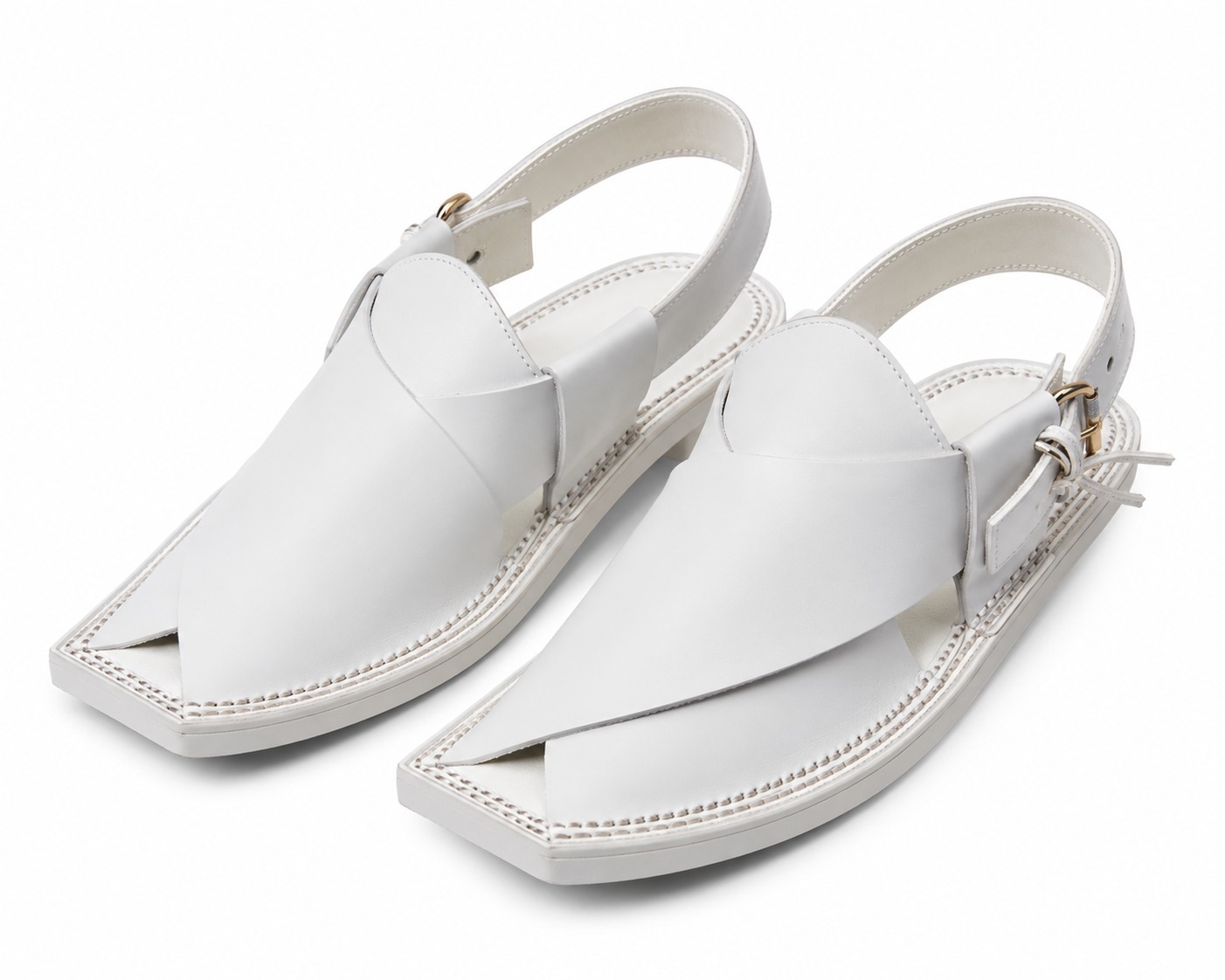 White Pointed Leather Peshawari Sandal view