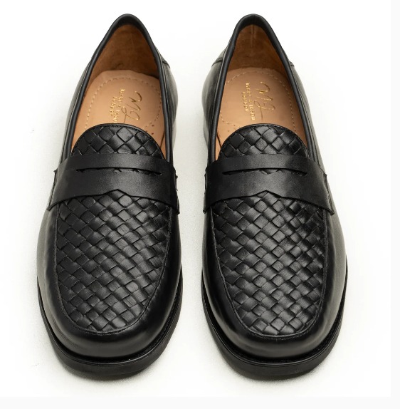 Black Woven Leather Penny Loafer view