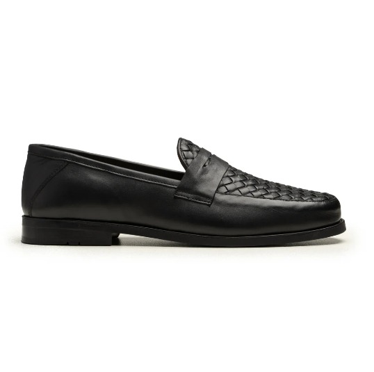 Black Woven Leather Penny Loafer view