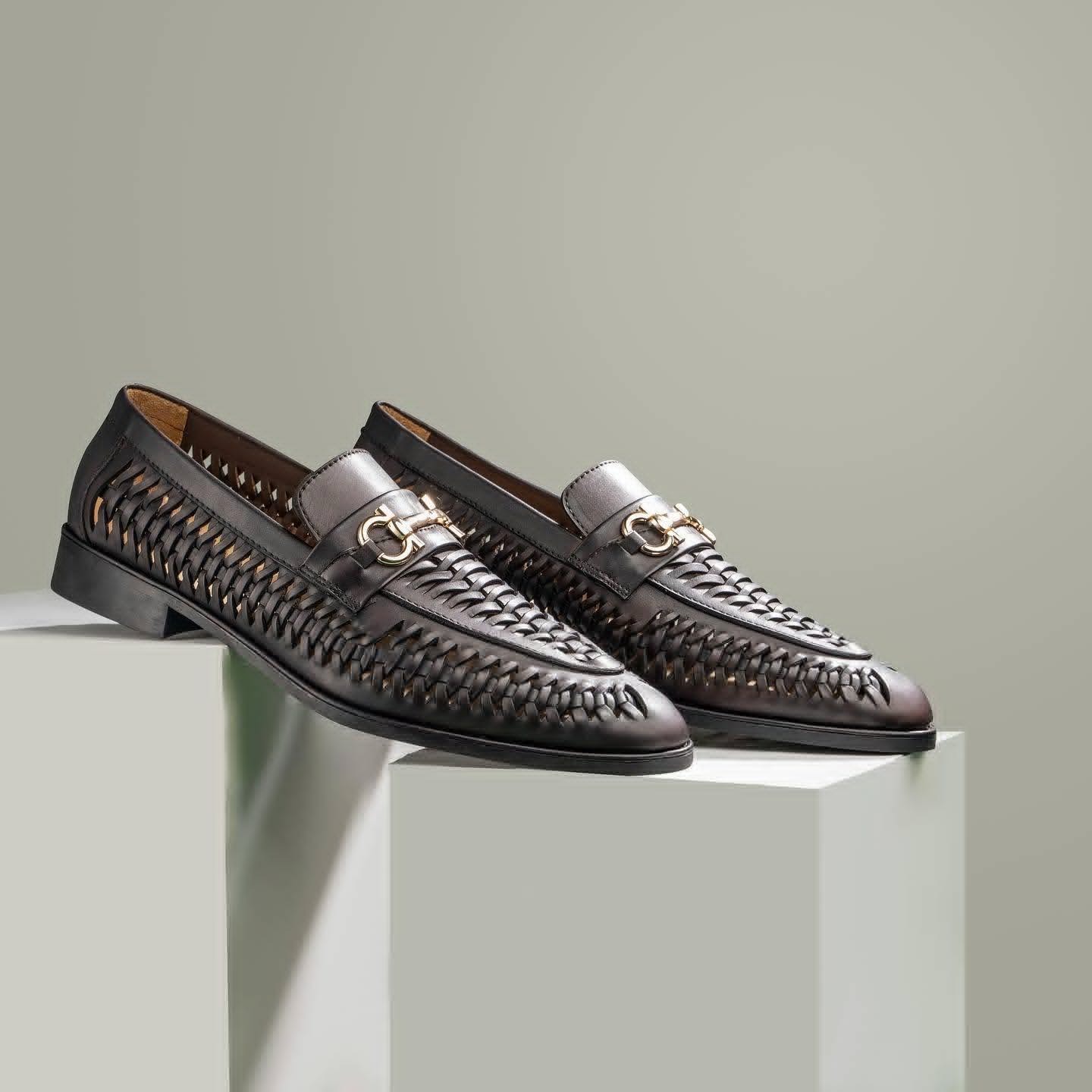 Dark Brown Woven Leather Horsebit Loafer view