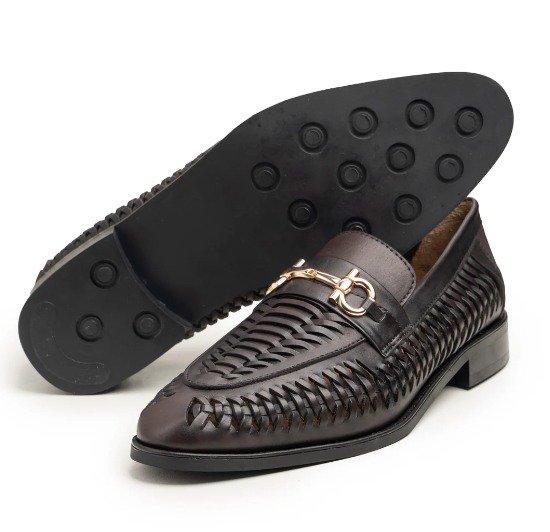Dark Brown Woven Leather Horsebit Loafer view