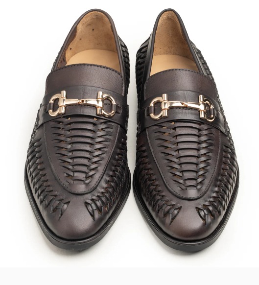 Dark Brown Woven Leather Horsebit Loafer view